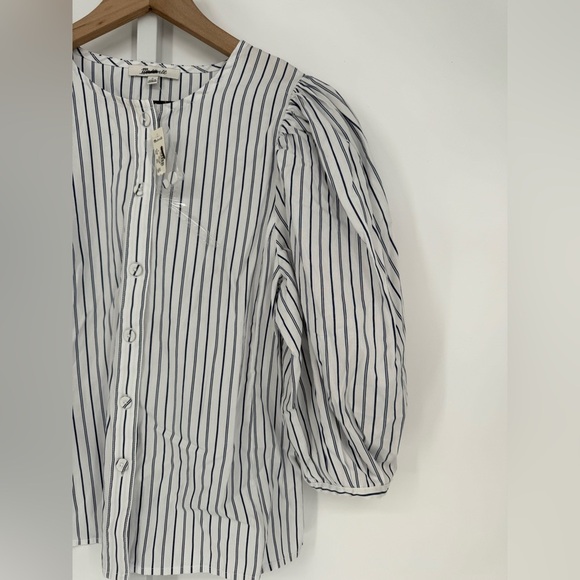 Madewell Puff-Sleeve Button-Up Top in Stripe Size 0 - Picture 7 of 9
